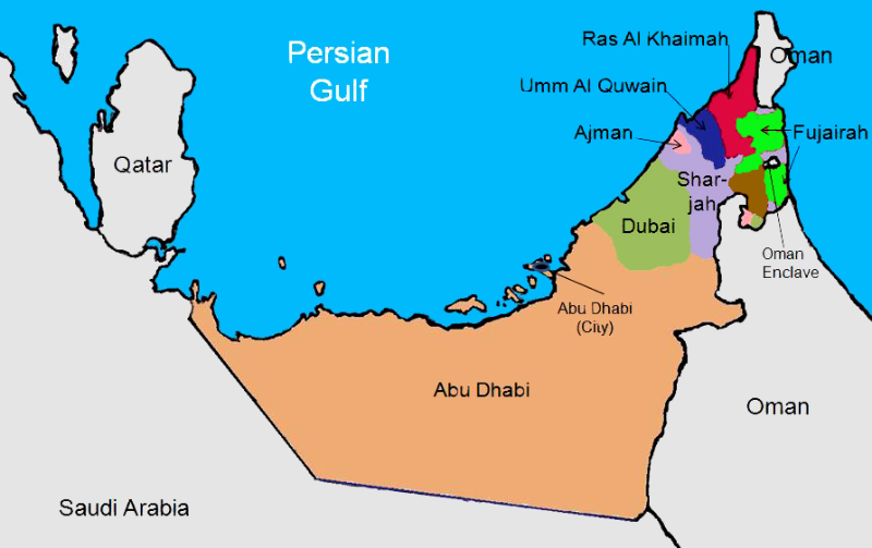 Uae Map Persian Gulf United Arab Emirates 